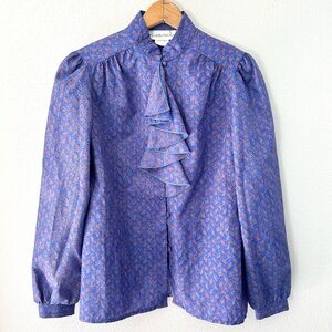 Lady Arrow Vintage 70s 80s Geometric Print Satin Top Maximalist Office Size 12